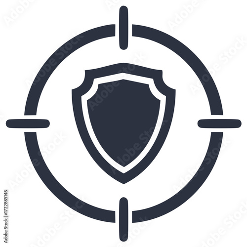 Cybersecurity shield icon within a precise target symbol representing data protection and digital defense