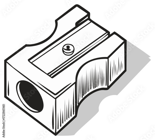 Pencil Sharpener Illustration Black and White Line Art with Shadow