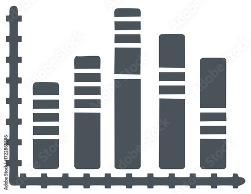 Hand drawn bar graph showing increasing data with axis and tick marks