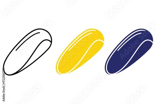 Vector art of three computer mouse icons, each rendered in a different style a black outline, a solid yellow fill, and a solid blue fill, all arranged side by side