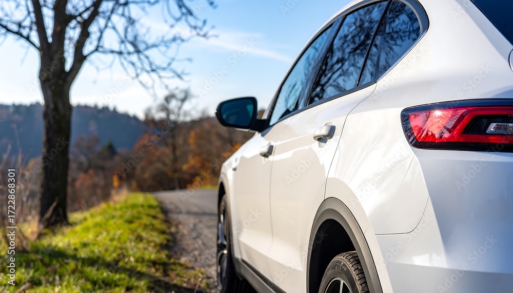 Fototapeta premium White SUV on Country Road.