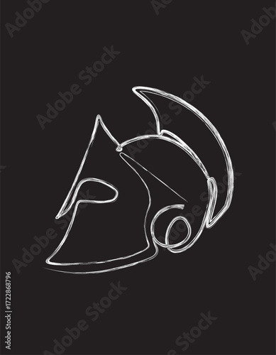 Spartan warior helmet brush painting illustration. Art drawing of roman wario helmet for poster or wall decoratioin.