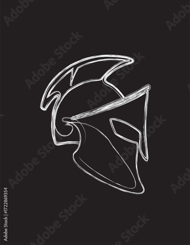 Spartan warior helmet brush painting illustration. Art drawing of roman wario helmet for poster or wall decoratioin.