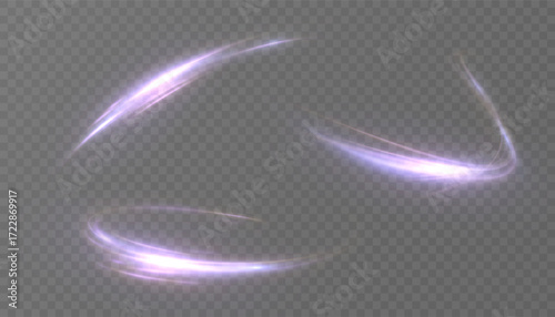 A bright purple, curved light line with a shimmering sheen on a transparent mesh. A dynamic, glowing arc for sci-fi overlays, fantasy fragments, and game interfaces.