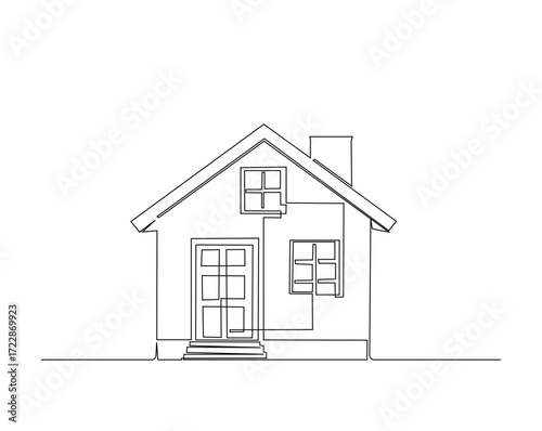 House with chimney outline drawing illustration. one continuous line drawing of house building.