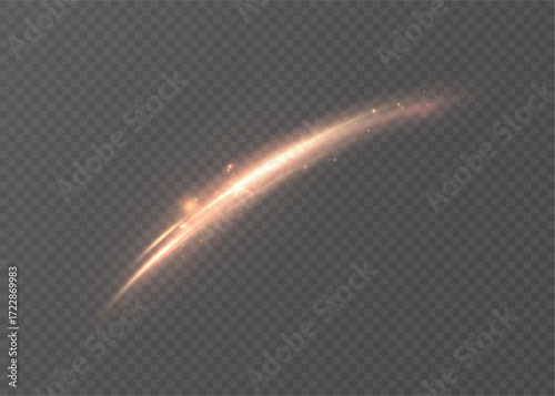 A bright, golden, curved light line with shimmering glitter and fine sparkles on a transparent mesh. A dynamic, luminous arc for sci-fi overlays, fantasy fragments, and game interfaces.