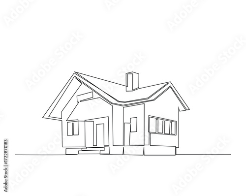 House with chimney outline drawing illustration. one continuous line drawing of house building.