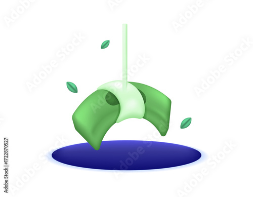 the concept of a trap or scam. illustration of a wad of money tied to a rope over a hole. money bait. tricking or trapping using money. 3d style design. symbols, elements, white background