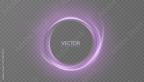 Luminous round ring frame with purple neon glow on transparent background with bright halo.
