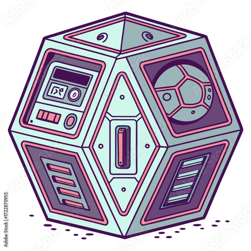 Illustration of a futuristic data storage device with intricate details, representing the complexity and innovation of modern technology