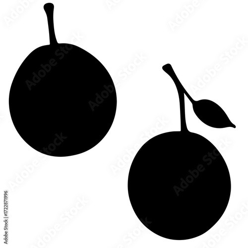 Black silhouette of two plums on a white background  