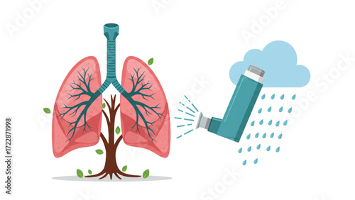 Advanced Lung Health Illustration with Inhaler Therapy - Respiratory Wellness and Asthma Relief Artwork