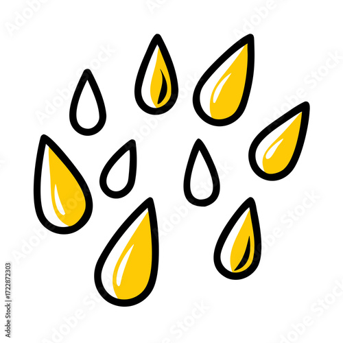 Scattered yellow teardrop shapes doodle art arranged in a circle on transparent background