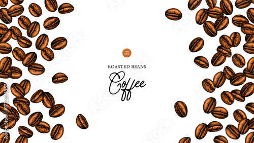 Hand drawn coffee beans frame. Cafe menu, bakery branding, packaging design. Vintage sketch vector background