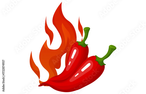 Pepper Spicy chili pepper with fire, label. Traditional Mexican, Chinese, asian spicy levels. mild, spicy, hot. Chili pepper red outline icon