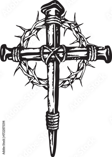 Jesus  cross thorn crown black