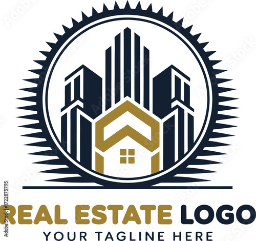 Modern cityscape emblem with ms initials and geometric architectural design real estate logo