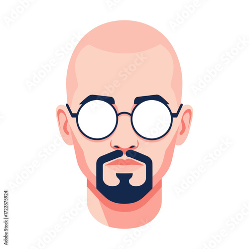 A bald man with beard and glass icon logo flat vector design
