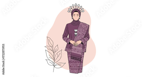 Illustration of a woman in traditional Indonesian attire, showcasing cultural heritage and elegance. This artwork highlights the intricate details of the garment, embodying grace and tradition