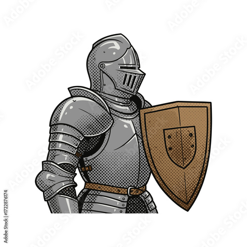 Knight soldier halftone icon logo flat vector design