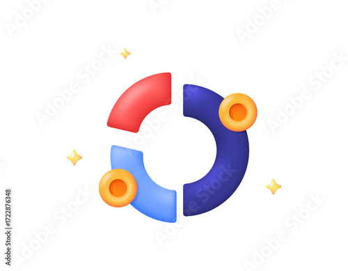 a concept of statistics, data, and financial or economic reports. chart information. pie chart and coin illustration. 3D style design. symbols, elements, white background