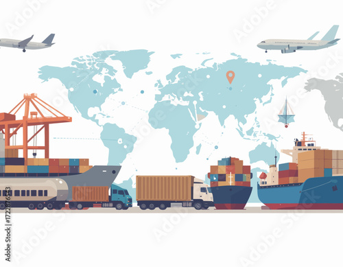 Global logistics and transportation network.