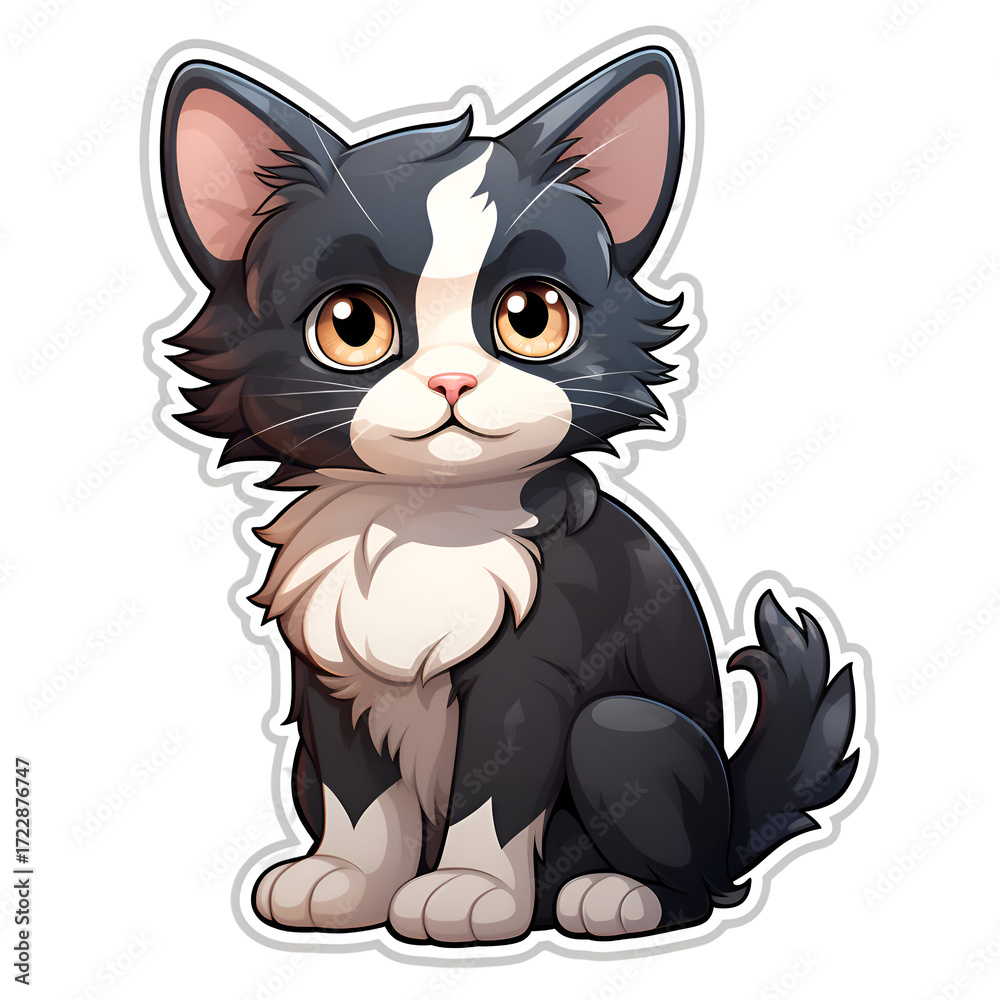 Fototapeta premium Adorable Black and White Kitten. Cute Cartoon Cat