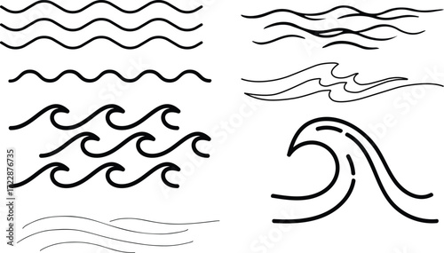  Ocean Wave Line Icons