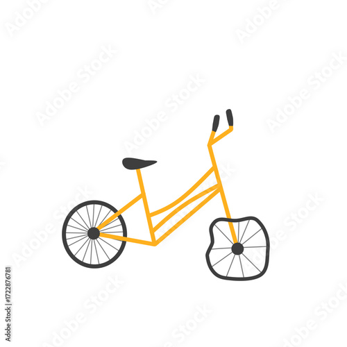 Illustration of a broken bicycle. Illustration of a yellow bicycle