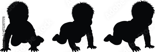 Silhouettes of crawling baby, infant crawling motion, baby exploration, toddler development, child growth, baby movement, cute baby silhouette, crawling child, infant learning, baby playing