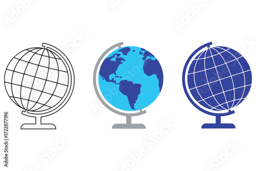 Vector art of globe icon set collection of world map symbols in different styles earth model, geography, and education concept planet, sphere, and global vector