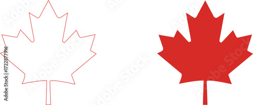 Canadian Maple Leaf Icons – Red Outline & Solid Symbol Pair