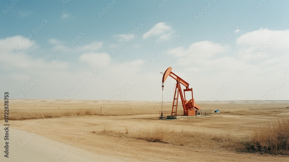 Fototapeta premium Vintage Oil Pump in Open Landscape