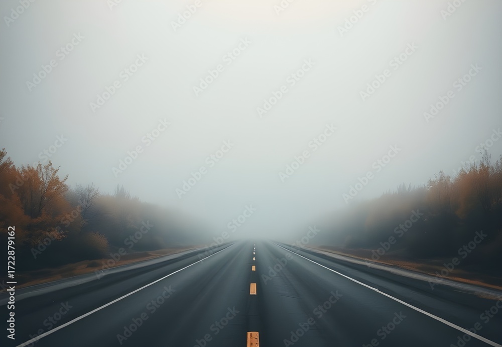 Fototapeta premium Empty Road In Autumn Fog