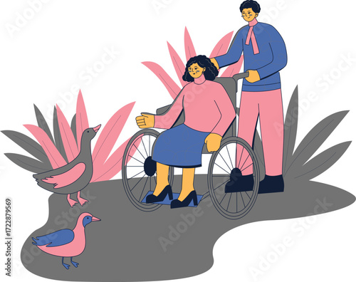 Volunteers doing different socially useful work - helping elderly and disabled people, growing plants for Earth ecology improvement and preventing
