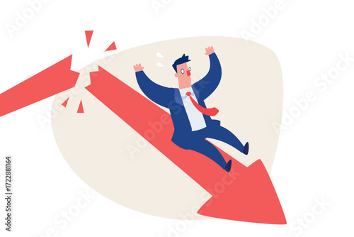 businessman falling from broken financial graph