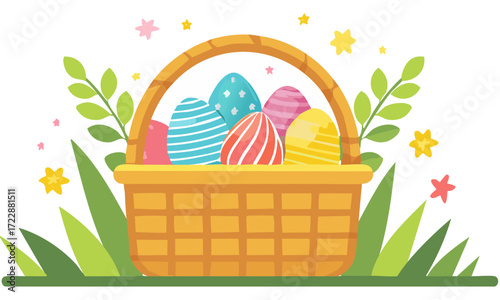 basket with easter eggs
