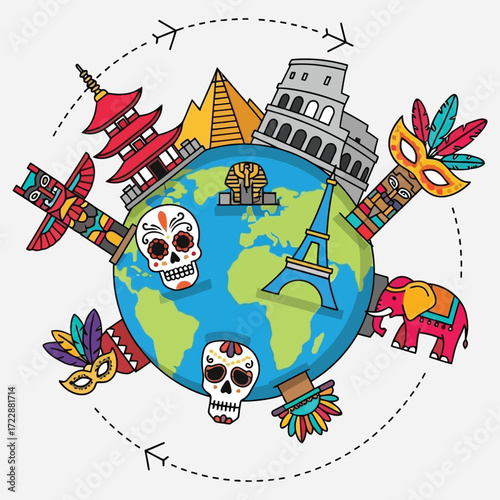 Global Travel Icons A World Tour Illustration of Landmarks and Culture