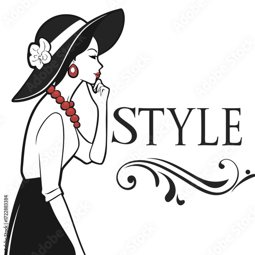 Elegant woman with hat showcasing classic style, perfect for fashion blogs and brand promotion with a touch of vintage flair