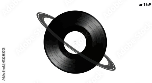 Saturn's Song: Vinyl record transformed into a planetary icon creating a cosmic music fusion