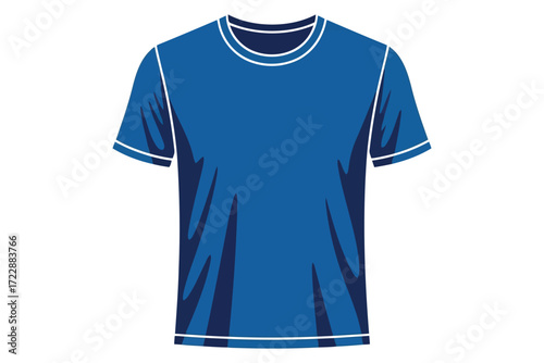 Vector art of a blue tshirt with white trim the shirt is shortsleeved and has a round neckline the shirt is made of a soft, comfortable fabric and is perfect for everyday wear