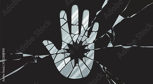 Shattered realities: A fractured hand gesture on dark canvas expressing vulnerability