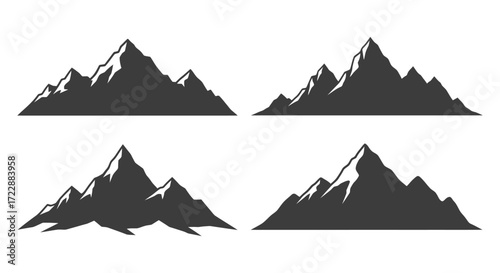 Majestic mountain peaks landscape set silhouette collection nature adventure vector