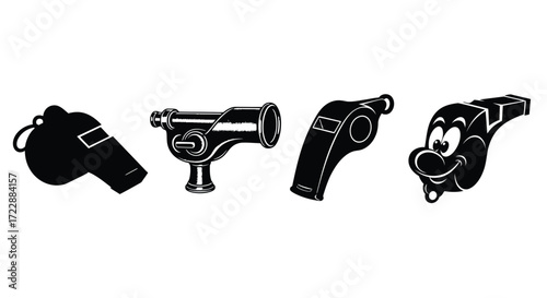 Diverse whistles collection featuring classic and cartoon styles isolated vector