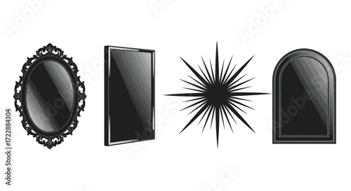 Set of four black decorative elements mysterious objects isolated on white vector