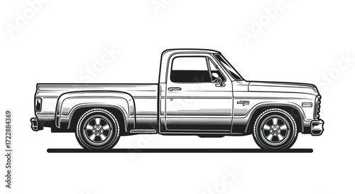 Striking monochrome illustration capturing the essence of a classic pickup truck design