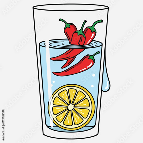 Refreshing Spicy Infusion A Zesty Blend of Lemon, Water, and Chili Peppers in a Glass