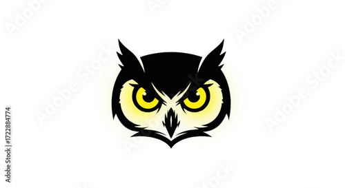 Stylized owl illustration in black and yellow with sharp detail vector design