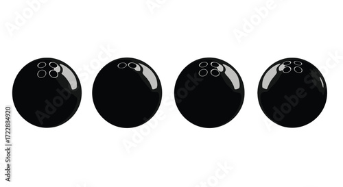 Four shiny black round buttons displayed horizontally isolated studio shot vector