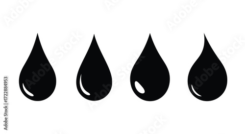 Four realistic black ink drops isolated abstract art elements for graphic design projects vector